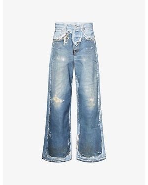 Acne Studios Graphic-Print Wide-Leg Denim Jeans - Blue
