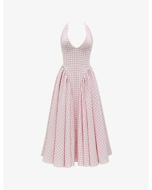 House Of Cb Marilyn Gingham Stretch-Woven Midi Dress - Pink