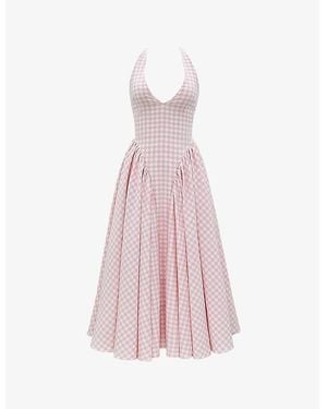 House Of Cb Marilyn Gingham Stretch-Woven Midi Dress - Pink