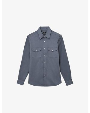 Reiss Mcrae Patch-Pocket Stretch-Cotton Overshirt - Blue