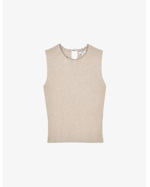 Reiss Necklace-Trim Sleeveless Knitted Top - Natural
