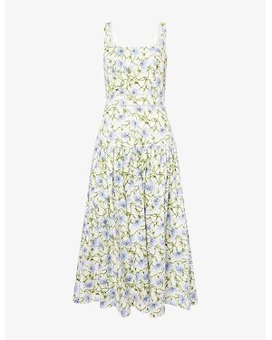 ME+EM Twisting Poppy Print Square-Neck Cotton Maxi Dress - White