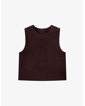 Ro&zo Sleeveless Cropped Suede Shell Top - Red