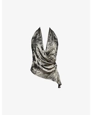 Mistress Rocks Halter-Neckline Asymmetric-Hem Woven Top - White