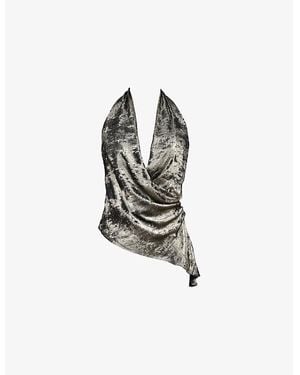Mistress Rocks Halter-Neckline Asymmetric-Hem Woven Top - White