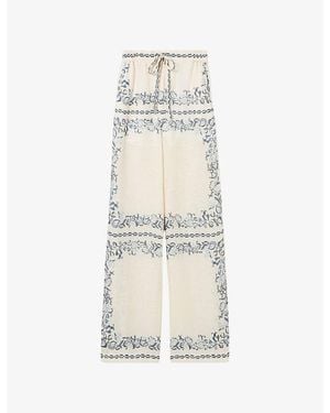 Claudie Pierlot Flowy Floral-Print Linen Trousers - Natural