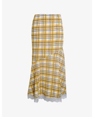 Amy Lynn Sunnie Plaid Lace-Trim Woven Maxi Skirt - Metallic