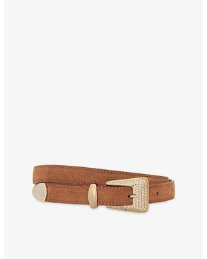 The Kooples Rhinestone-Embellished Suede Belt - Brown