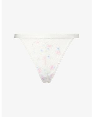 Lounge Underwear Blossom-Print Lace Thong - White