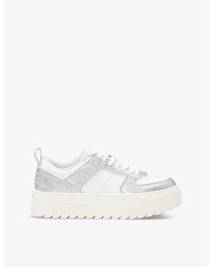 HUGO Branded Metallic-Panel Faux-Leather Low-Top Sneakers - White