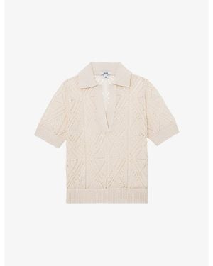 Reiss Finty Open-Collar Knitted Top - Natural