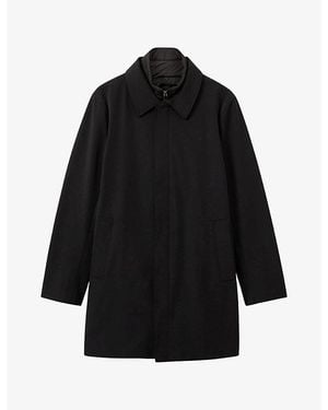 Reiss Logan - Black Hybrid Removable Funnel Neck Overcoat, L