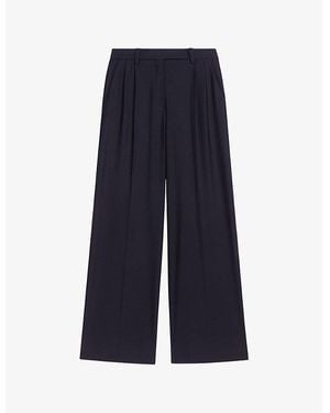 Maje Pressed-Creases Pleated Wide-Leg Mid-Rise Stretch-Woven Trousers - Blue