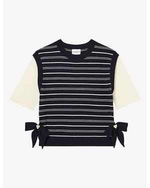Claudie Pierlot Striped Contrast-Sleeve Wool-Blend Sweater - Blue