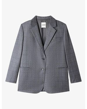 Sandro Rhinestone Check Wool Jacket - Grey