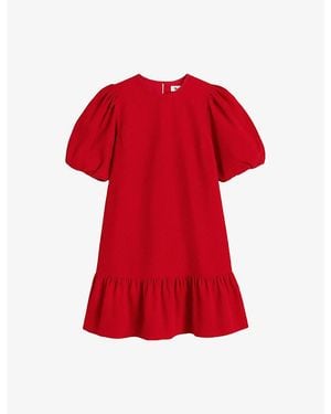 Ro&zo Frilled Puff-Sleeve Cotton-Cord Mini Dress - Red