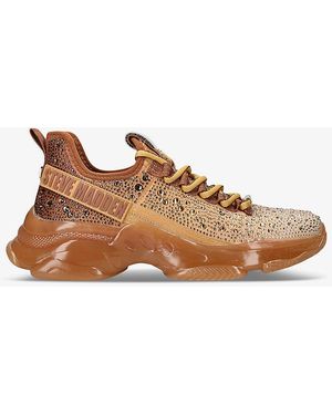 Steve Madden Mistica Rhinestone-embellished Knitted Low-top Trainers - Brown