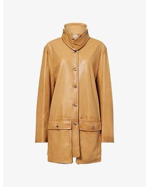 KHAITE Harmon Midi Leather Coat - Natural