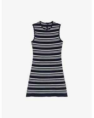 Maje Round-Neck Striped Sleeveless Crochet Mini Dress - Blue