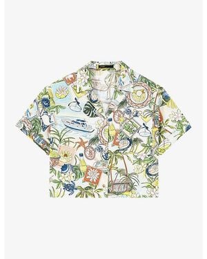 Maje Postcard-Print Short-Sleeved Cotton Shirt - Multicolor