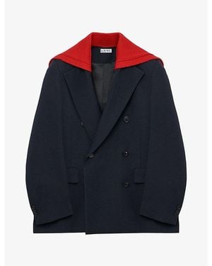 Loewe Knitted-Panel Double-Breasted Wool Jacket - Blue