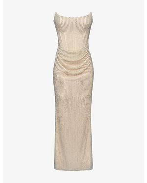 House Of Cb Arielle Bead-Embellished Mesh Bridal Gown - Natural