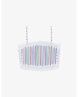 Claudie Pierlot Striped Lace-Trim Cropped Cotton Top - White