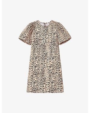 Ro&zo Print Puff-Sleeved Cotton Mini Dress - Natural