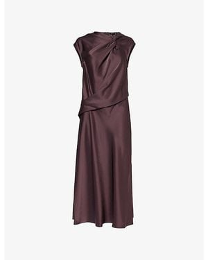 Theory Twisted Bodice Satin Midi Dress - Purple