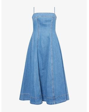 PAIGE Pippa Square-Neck Cotton-Blend Denim Midi Dress - Blue