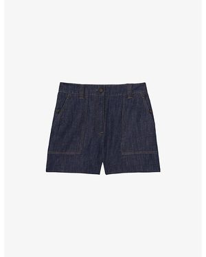 Reiss Ashby Contrast-Stitch Mid-Rise Linen Shorts - Blue