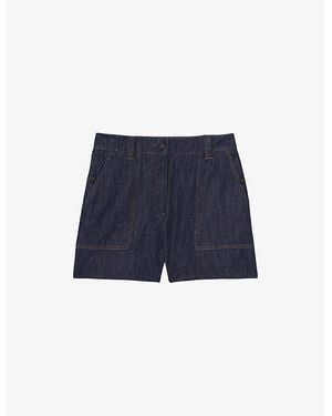 Reiss Ashby Contrast-Stitch Mid-Rise Linen Shorts - Blue