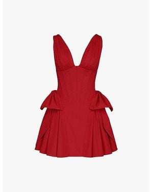 House Of Cb Amalia Corset-Bodice Stretch-Cotton Mini Dress - Red