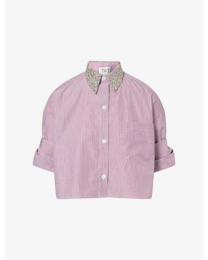 Twp Next Ex Crystal-Collar Cotton Shirt - Purple