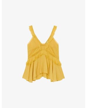Reiss Frances Ruffled Babydoll Stretch-Woven Camisole Top - Yellow