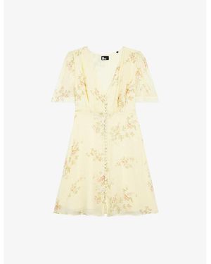 The Kooples Graphic-Print Short-Sleeve Woven Mini Dress - Yellow
