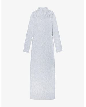 Ro&zo High-Neck Ribbed-Knit Maxi Jumper Dress - White