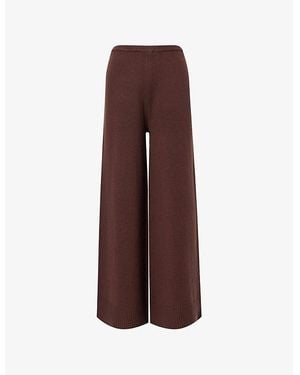 Lounge Underwear Ribbed-Trims Wide-Leg Knitted Pants - Brown