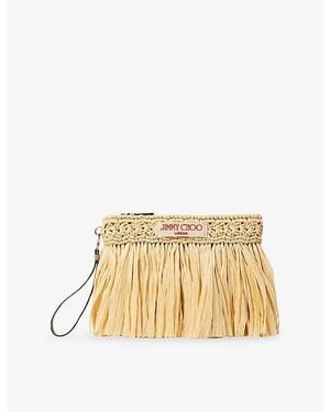 Jimmy Choo Zipped Flat Raffia Woven Pouch - Metallic