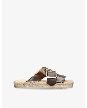 Loewe Petal Leather Espadrille Sliders - Brown