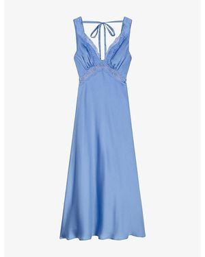 OMNES Aurelia Lace-Trim Satin Maxi Dress - Blue