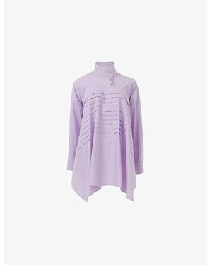 eem Asymmetric-Hem Pintuck Cotton Blouse - Purple