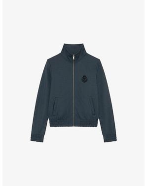 The Kooples Logo-Embroidered Zip-Up Cotton-Jersey Sweatshirt - Blue