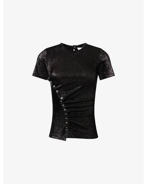 Rabanne Asymmetric Short-Sleeve Stretch-Lurex Top - Black
