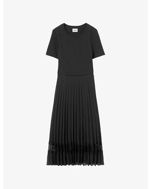 Claudie Pierlot Telie Pleated Cotton Midi Dress - Black