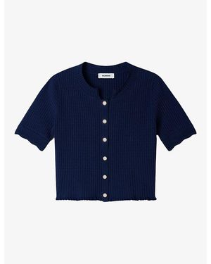 Sandro Cropped Pointelle Knitted Cardigan - Blue