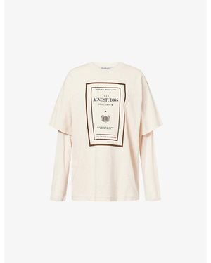 Acne Studios Layered Graphic Book Print Cotton-Jersey T-Shirt - Natural