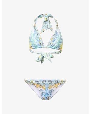 CAMILLA Floral Triangle-Cup Bikini Set - Blue