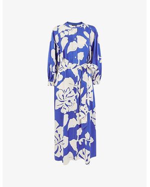 Whistles Mable Graphic-Print Woven Midi Dress - Blue