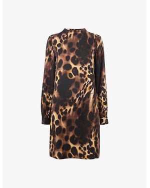 Whistles Cleo Leopard-Print Woven Mini Dress - Brown